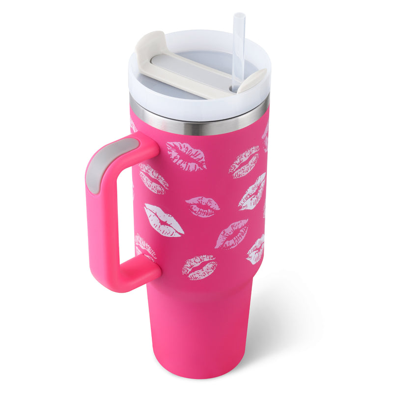 DecoRight 40oz Insulated Tumbler with Handle & Straw | Spill Proof Stainless Steel Mug