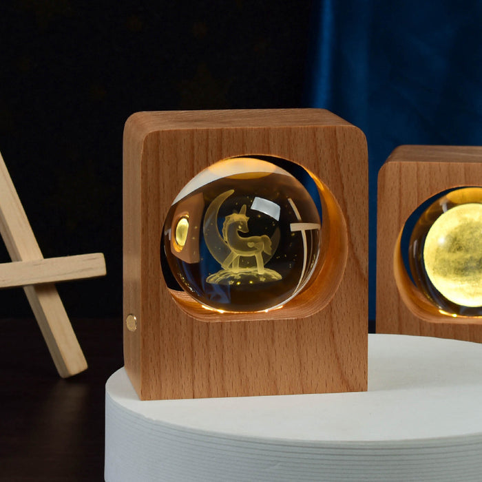 Beech Crystal Ball 3D Night Light | USB LED Engraved Lamp for Bedroom – DecoRight