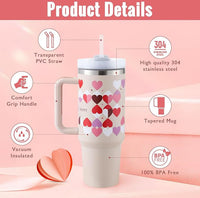 DecoRight 40oz Insulated Tumbler with Handle & Straw | Spill Proof Stainless Steel Mug